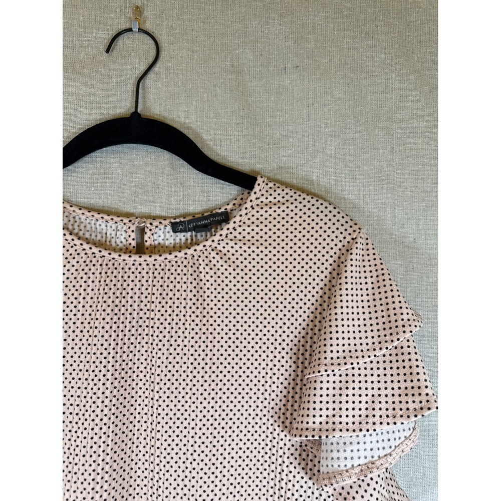 Adrianna Papell Pink Polka Dot Ruffle Sleeve Blouse Top XL